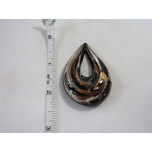 Black Silver Gold Art Glass Teardrop Pendant VTG 2" Sparkle Whimsygoth Cottage - Picture 3 of 3